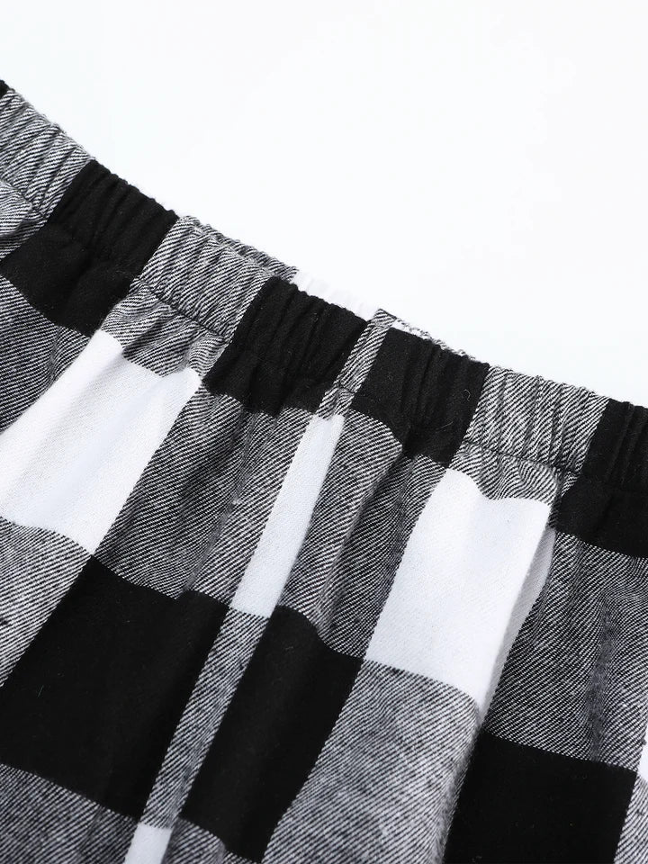 Men's Plaid Elastic Waist Casual Pants Summer Loose Straight Loungewear Pajama Trousers