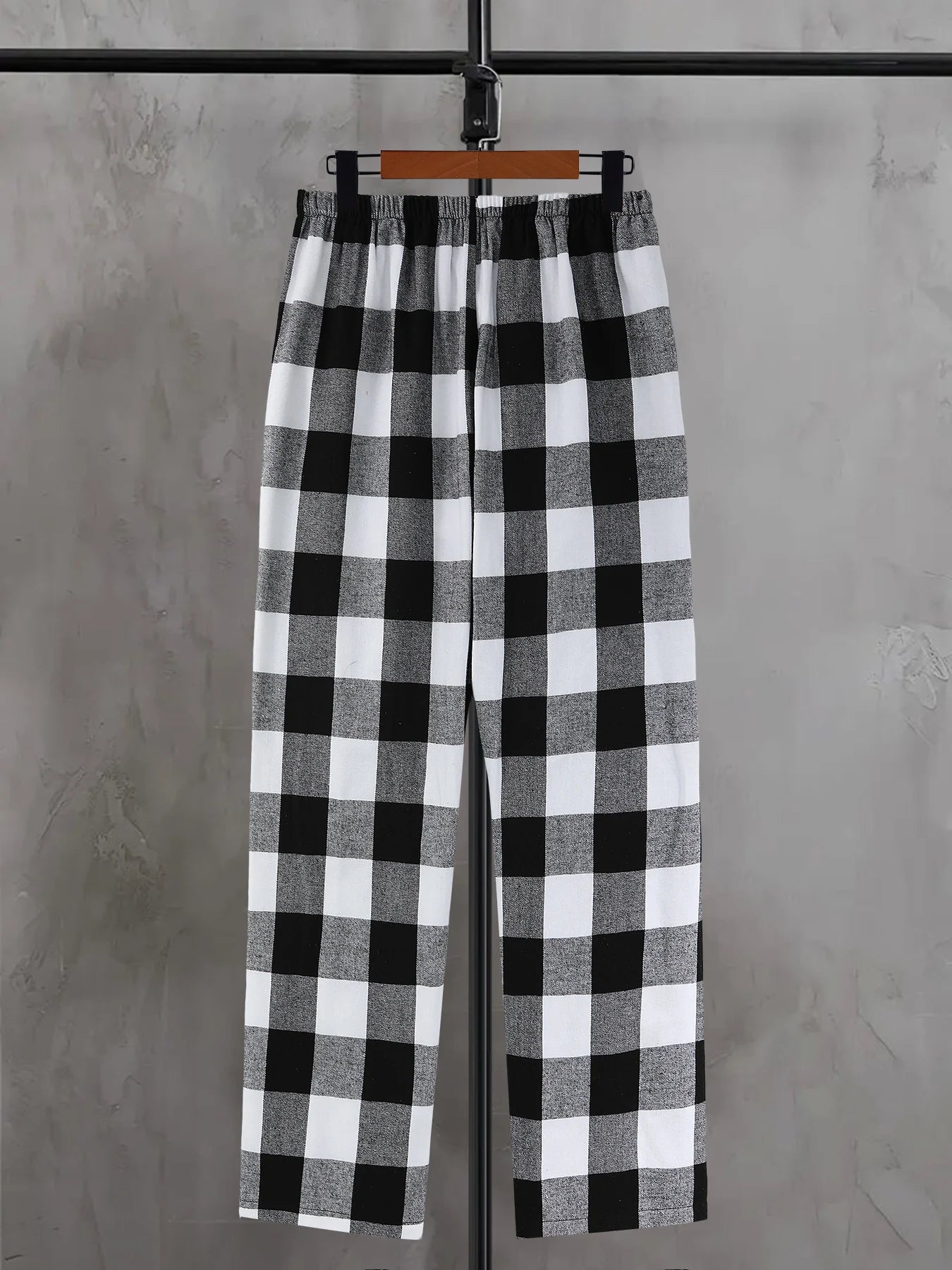 Men's Plaid Elastic Waist Casual Pants Summer Loose Straight Loungewear Pajama Trousers