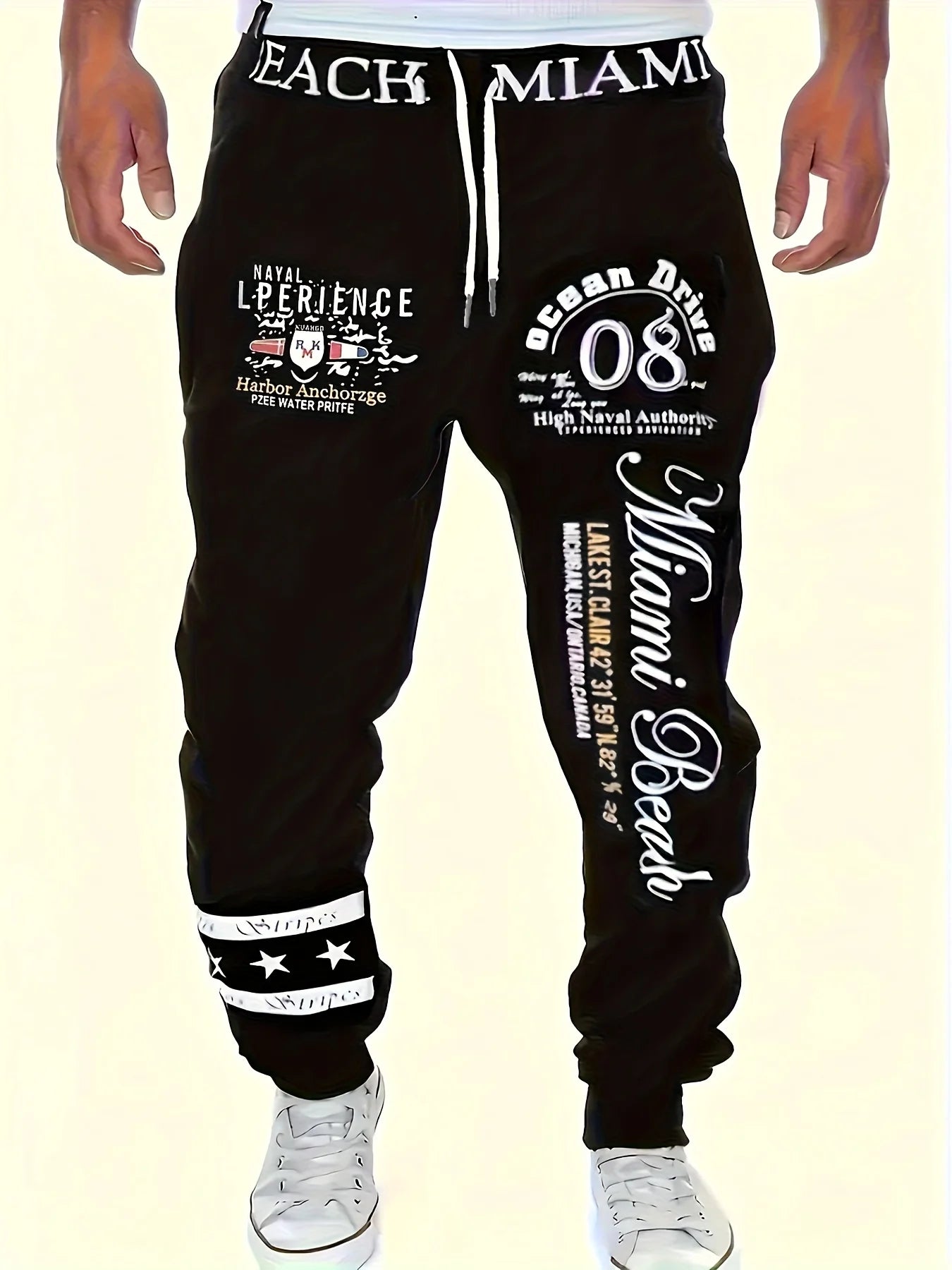 Fashionable Summer Men's Personalized Letter Graffiti Printed Comfortable Breathable Pants Outdoor Street Style Drawstring Pants