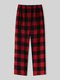 Men's Plaid Elastic Waist Casual Pants Summer Loose Straight Loungewear Pajama Trousers