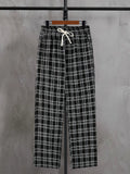 Men's Classic Plaid Drawstring Straight Pants Spring Summer Loose Casual Drape Trousers