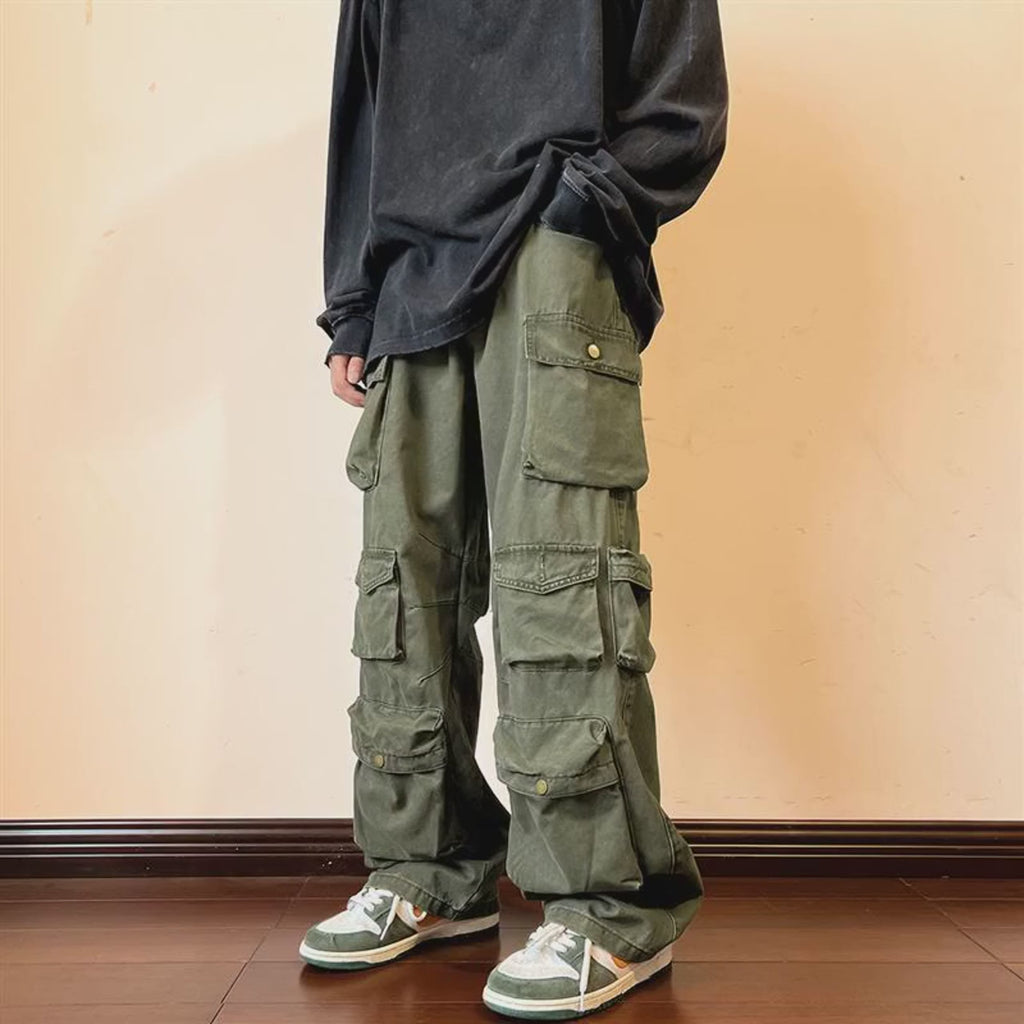 Cargo Pants Multi-pockets Tooling Pant Harajuku Men's Vintage Loose Wide Leg Pants Streetwear Casual Hip-hop Mopping Trousers