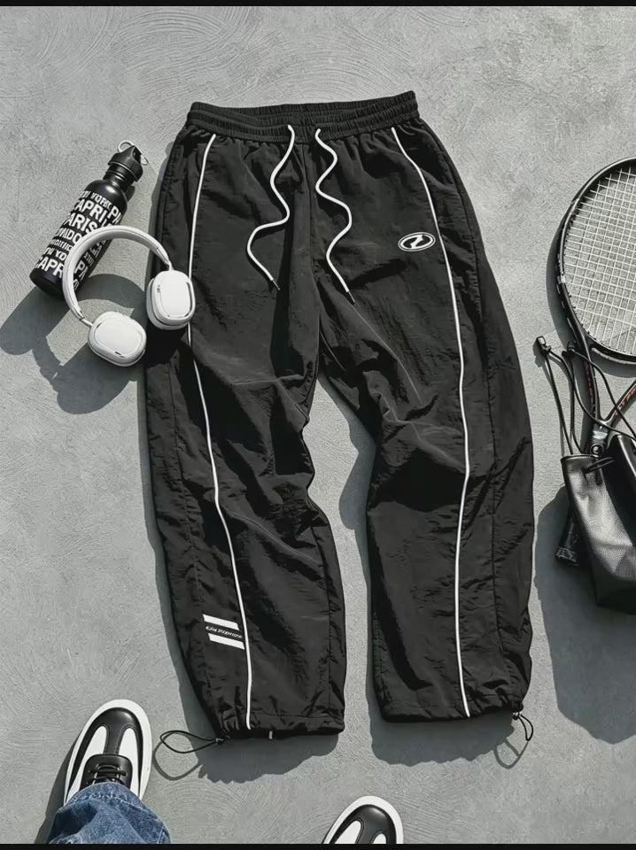 Men's Lightweight Quick-Dry Striped Logo Printed Joggers with Drawstring Streetwear Pants for Gym Daily Spring Summer